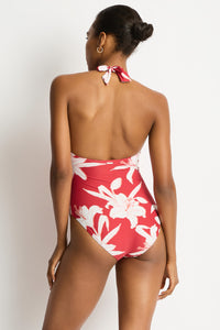 Sea Level Veridian Twist Front Halter Multifit One Piece Ruby