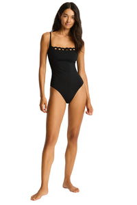Sea Level Elysian Square Neck Bralette One Piece Black