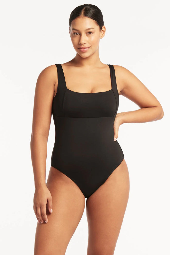 SEA LEVEL ESSENTIALS SQUARE NECK ONE PIECE - BLACK