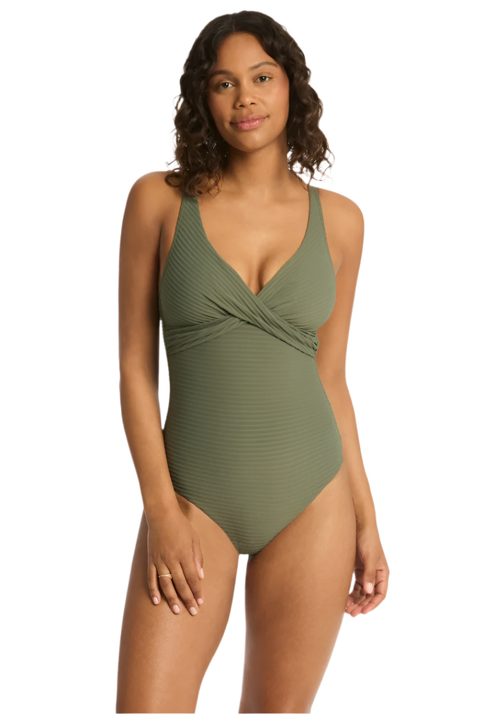 Sea Level Spinnaker Cross Front Multifit One Piece - Khaki