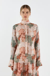 Sofia Irina Iris Bell Sleeve Shirt – Pink Green Floral