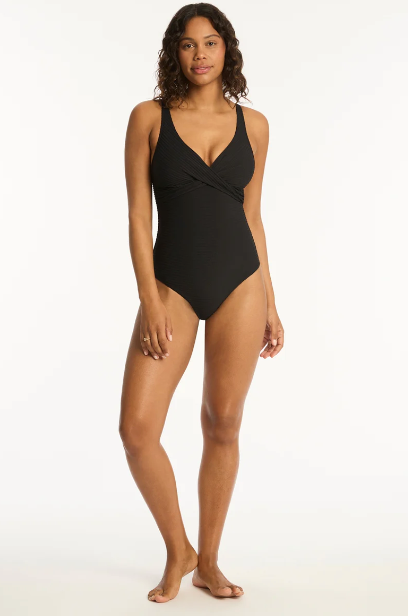 SEA LEVEL SPINNAKER CROSS FRONT MULTIFIT ONE PIECE - BLACK