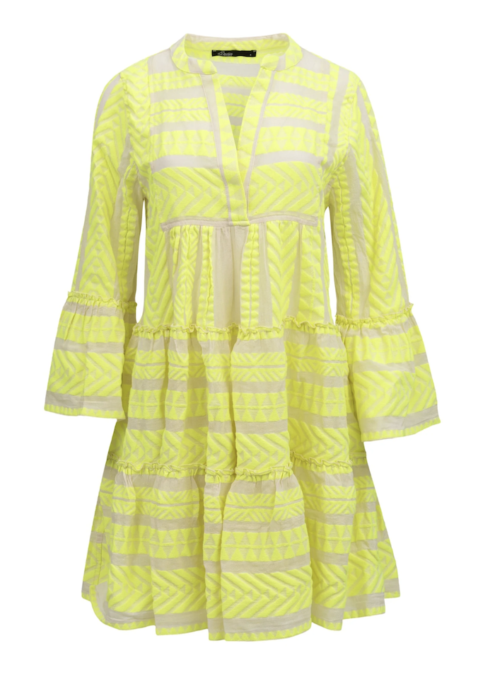 Devotion Twins Ella Midi Dress - Neon Lime/Off White