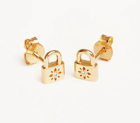 By Charlotte Crystal Lotus Padlock Stud Earrings - 18k Gold Vermeil