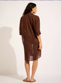 Seafolly Crinkle Twill Beach Shirt - Dark Chocolate