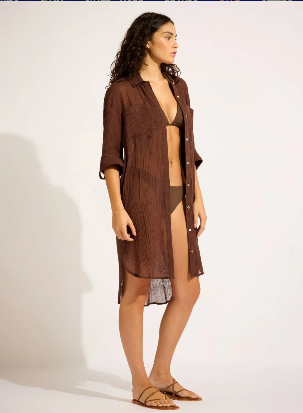 Seafolly Crinkle Twill Beach Shirt - Dark Chocolate