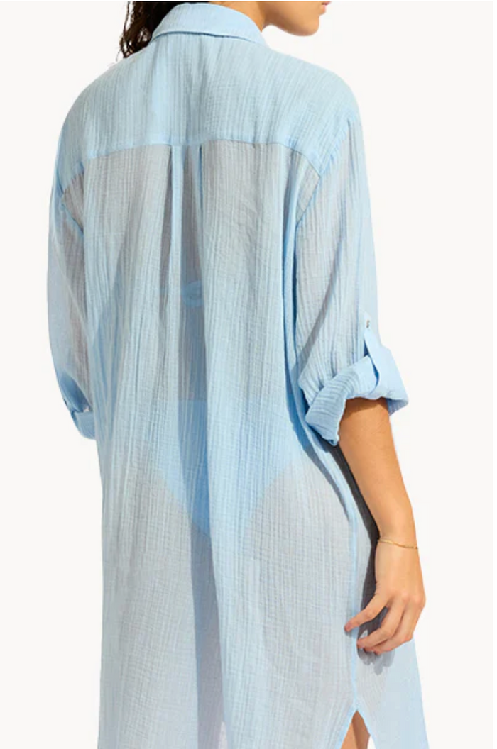 Seafolly Crinkle Twill Beach Shirt - Cornflower
