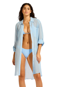 Seafolly Crinkle Twill Beach Shirt - Cornflower