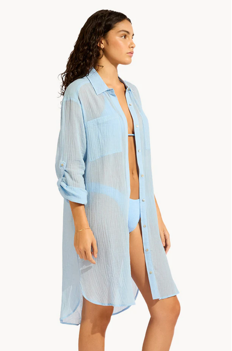 Seafolly Crinkle Twill Beach Shirt - Cornflower