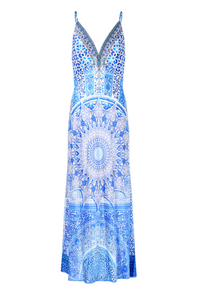 Camilla V-Neck Long Bias Slip Dress With Train - The Bosphorous