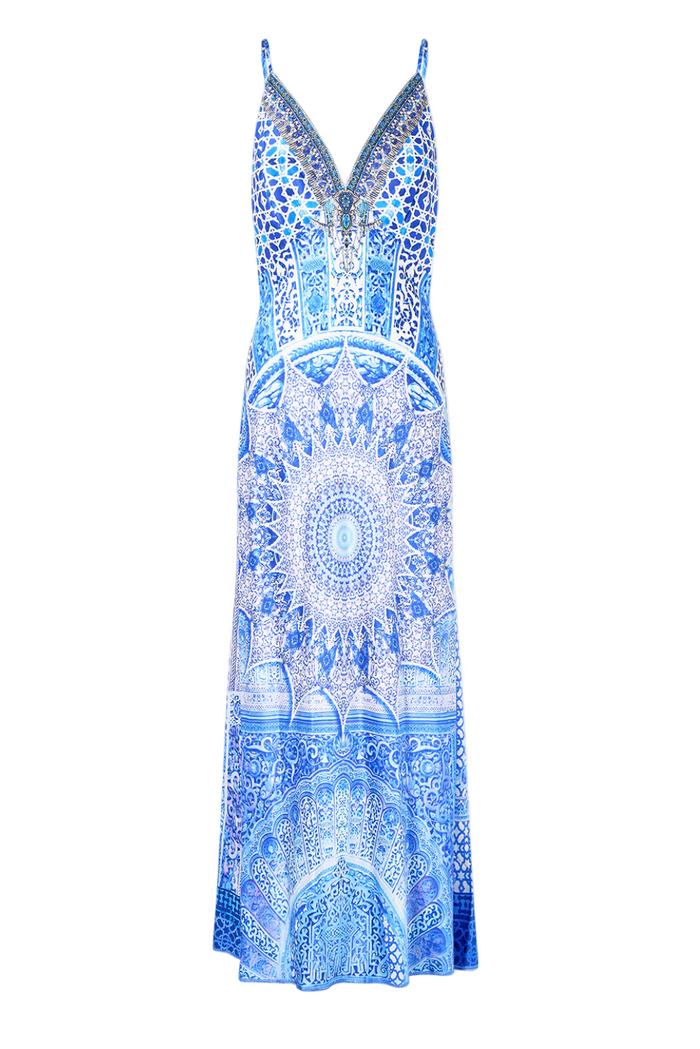 Camilla V-Neck Long Bias Slip Dress With Train - The Bosphorous