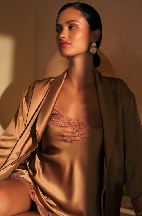 Ginia Silk Chemise - Mocha Mousse