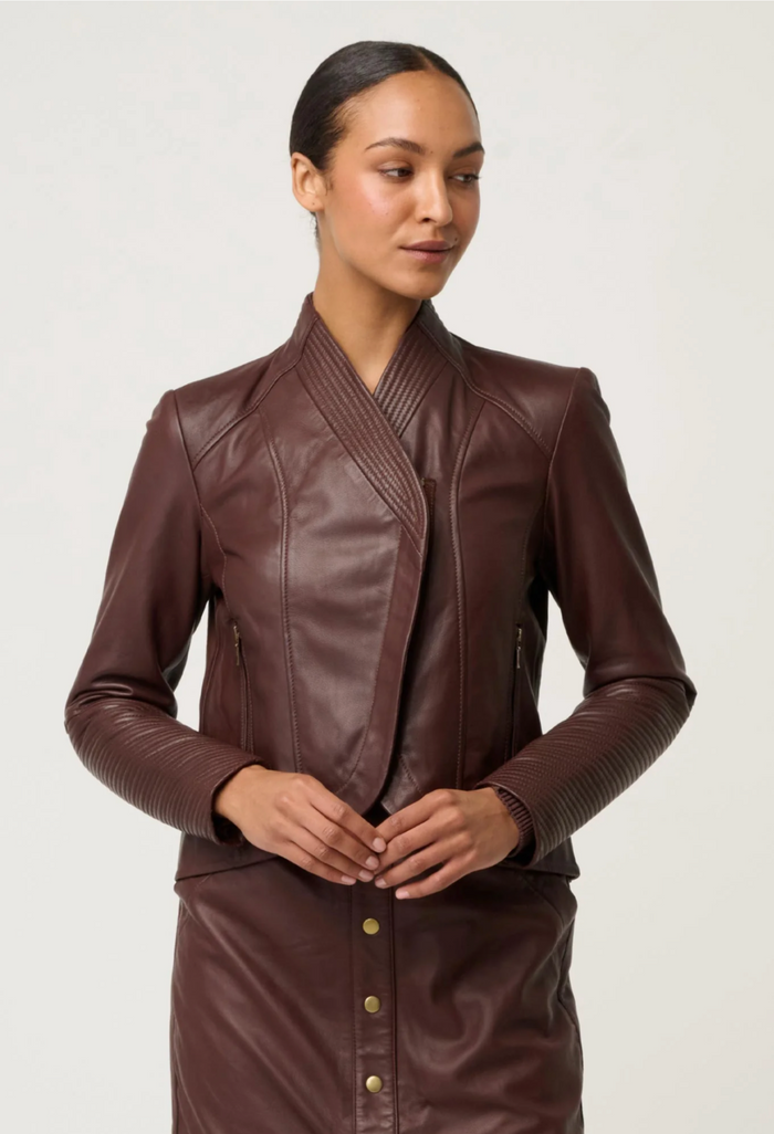 Once Was Acer Leather Shawl Collar Detail Jacket - Oxblood
