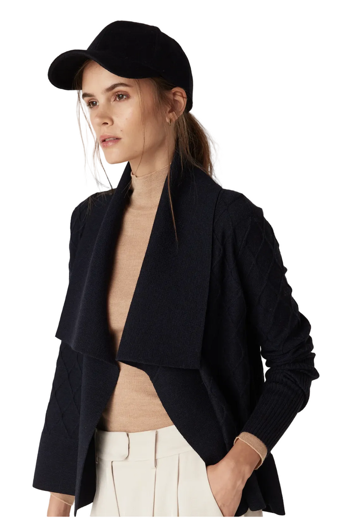 Cable Wool Cashmere Cap - Navy