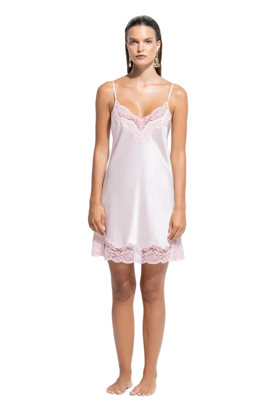 Ginia Silk Lace Chemise - Pink Salt