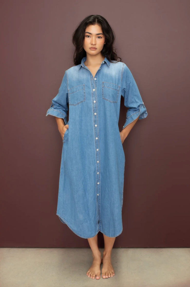 Hut Denim Shirtdress - Mid Blue Wash