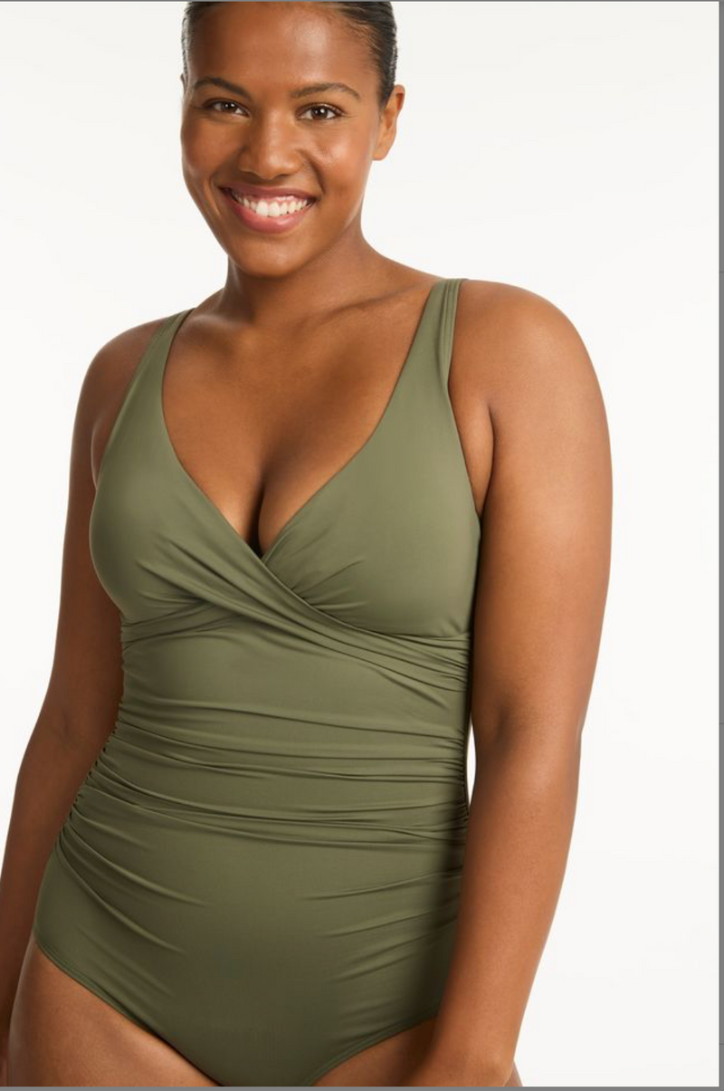Sea Level Essentials Cross Front Multifit Bra Top – Khaki