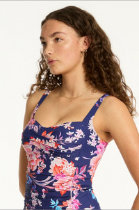 Sea Level Indochine Twist Front Multifit Singlet Top & Mid Bikini Pant  - French Navy