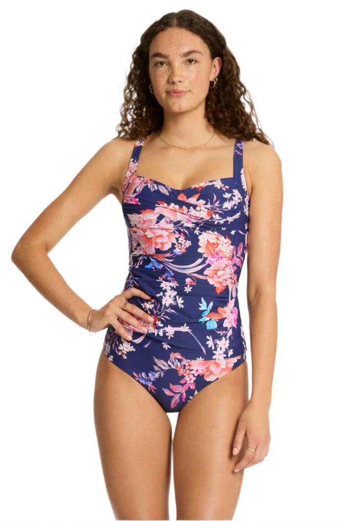 Sea Level Indochine Twist Front Multifit Singlet Top & Mid Bikini Pant  - French Navy