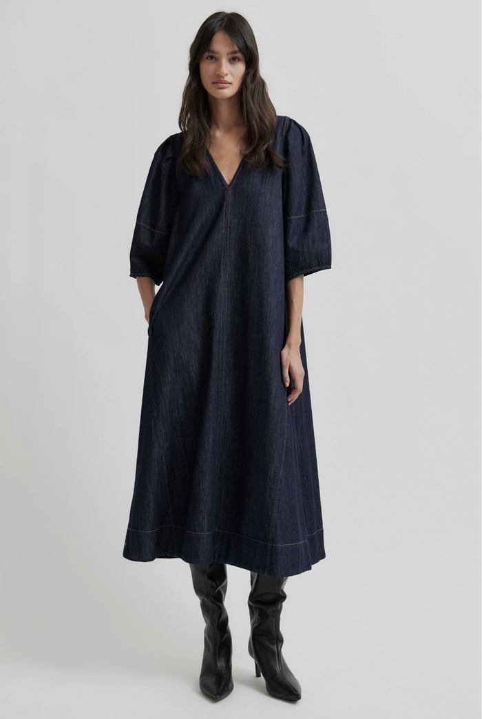 Second Female Dera Denim Tunic Dress - Dark Blue