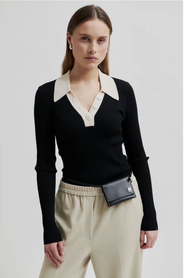 Second Female Josephine Knit Polo - Black