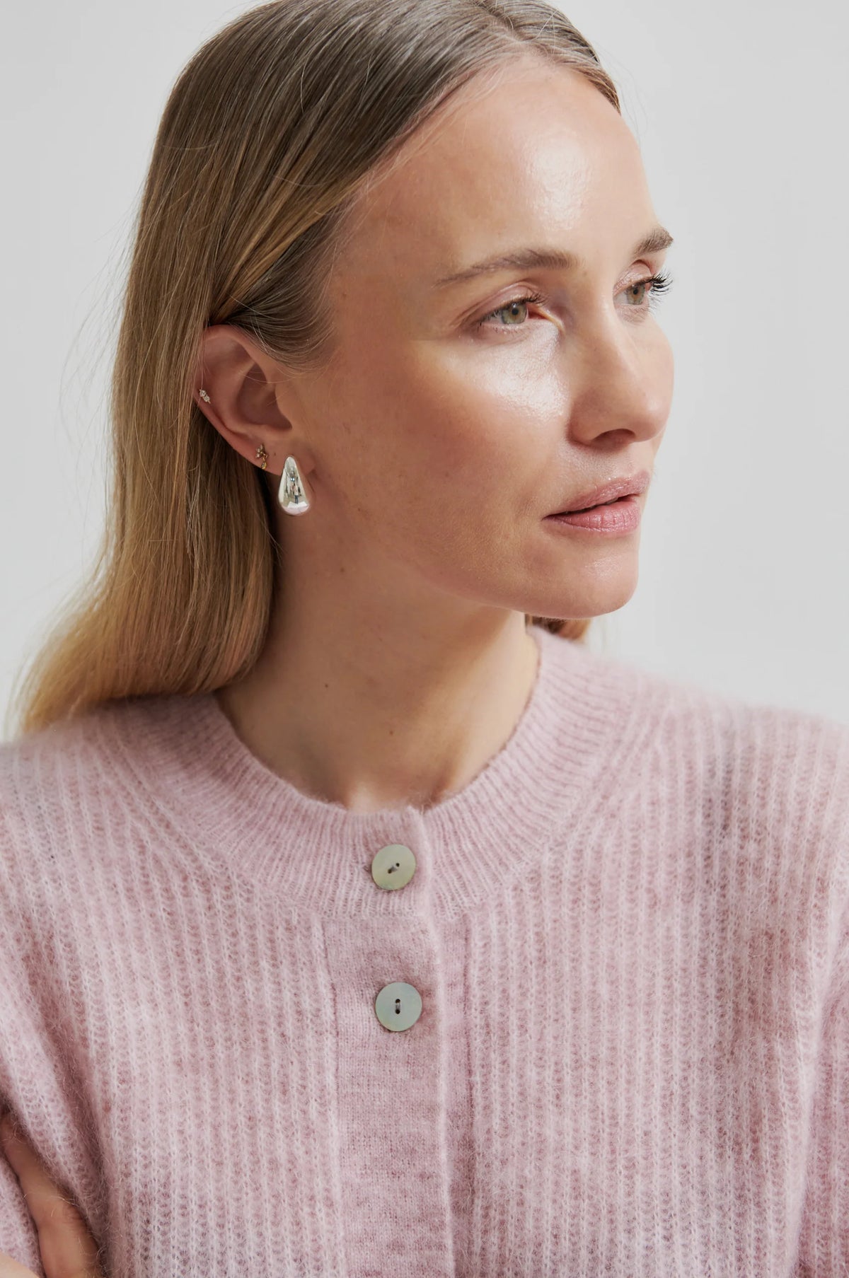 Second Female Andrea Knit Rib Long Sleeve Cardigan - Sepia Rose