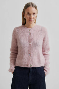 Second Female Andrea Knit Rib Long Sleeve Cardigan - Sepia Rose
