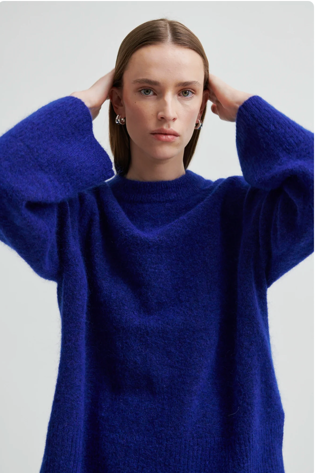 Second Female Brookline Knit Raglan O Neck - Mazarine Blue