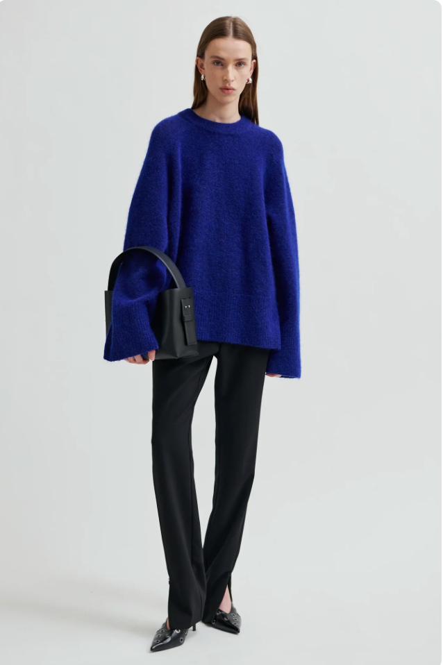 Second Female Brookline Knit Raglan O Neck - Mazarine Blue