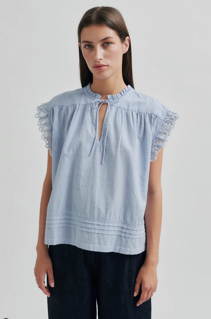 Second Female Laure Top - Light Blue Stripe