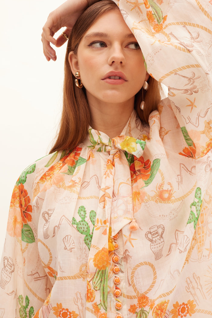 Kate Ford Tacana Tie Buttoned Blouse