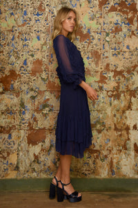 TRELISE COOPER FRILL AT EASE DRESS - NAVY - ESCAPE CLOTHING