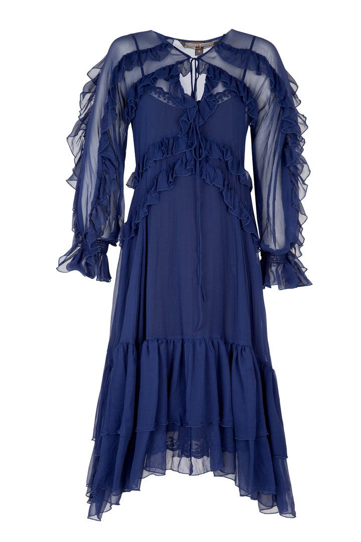 TRELISE COOPER FRILL AT EASE DRESS - NAVY - ESCAPE CLOTHING