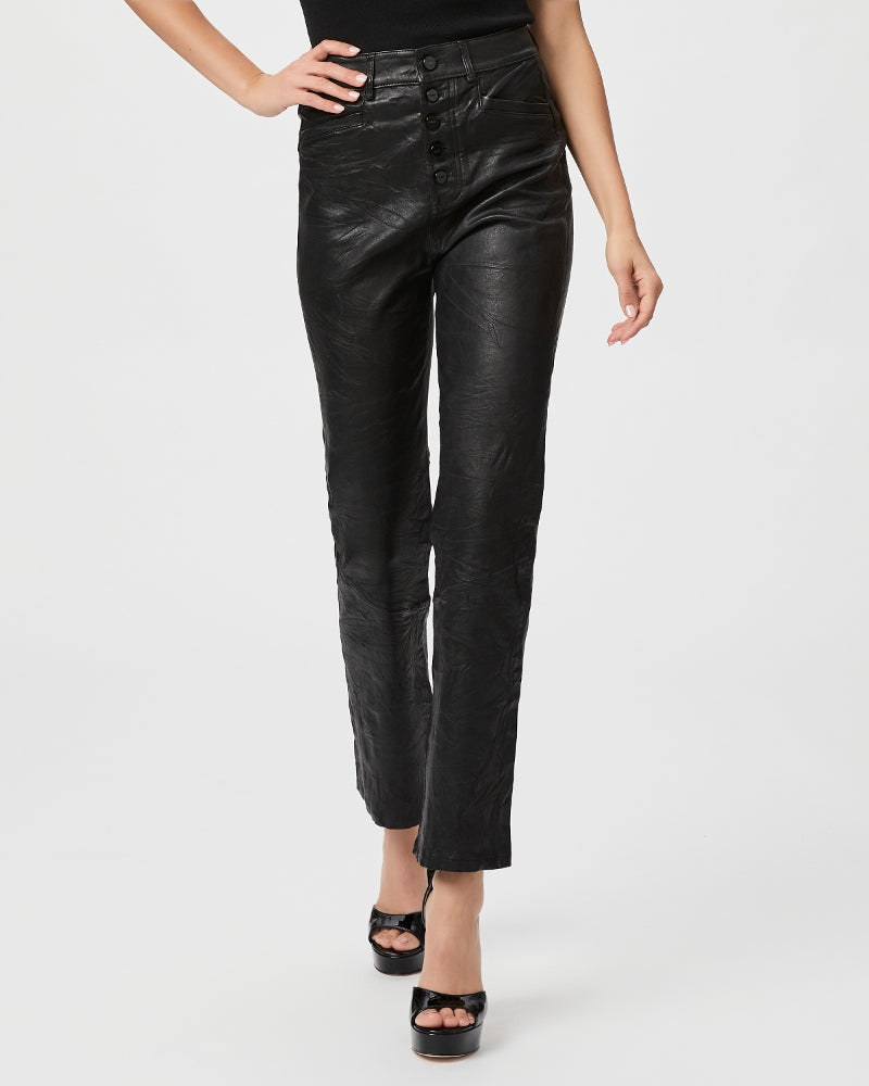 PAIGE STELLA LEATHER TROUSER WITH EXPOSED BUTTON - BLACK