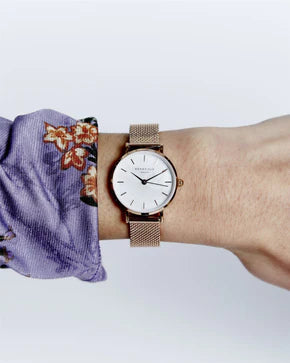 ROSEFIELD  SMALL EDIT -  ROSE GOLD MESH STRAP/WHITE FACE