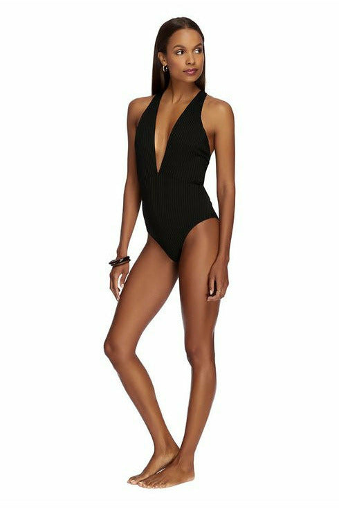 Woman Modelling different styles of Jets High Neck 1 Piece Black