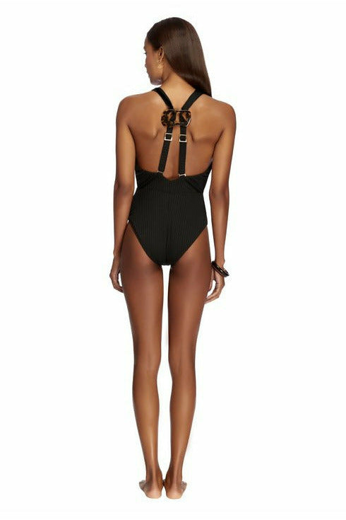 Back side of Different styles of Jets High Neck 1 Piece in Black