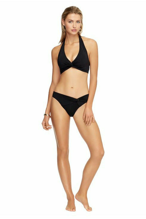 Woman Modelling Jetset Twist Front Bikini Pants in Black