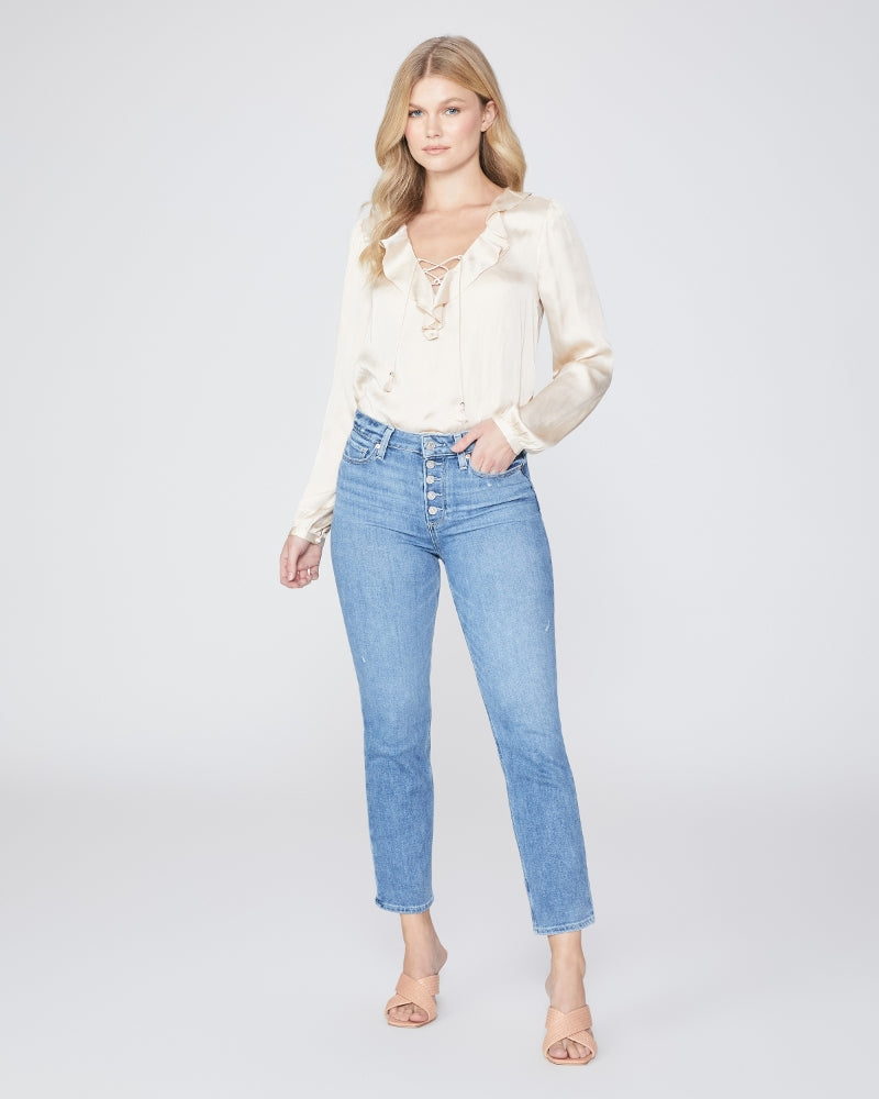 Paige Cindy Crop With Exposed Button fly - Say Anything Distressed